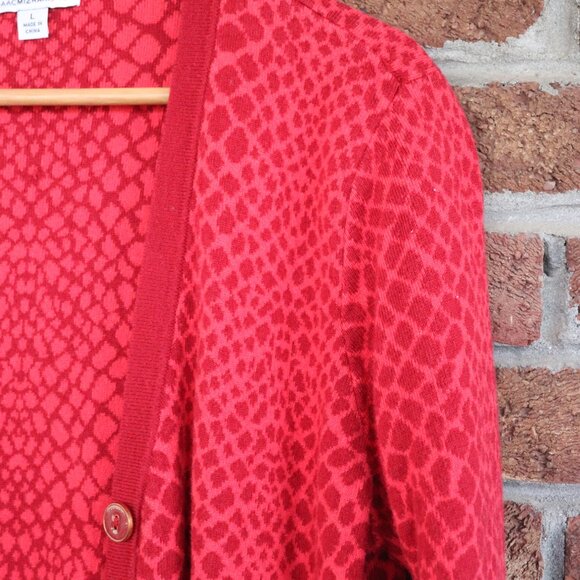 Isaac Mizrahi Live! Womens Long Button Down V Neck Red Reptile Cardigan Size L - Picture 6 of 14